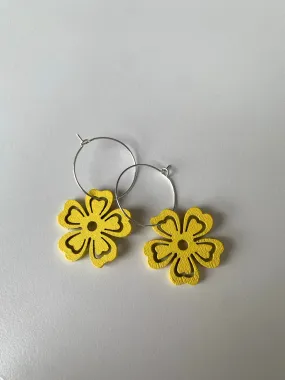 Large Ornament Durable Element Wooden Hibiscus Flower Earrings