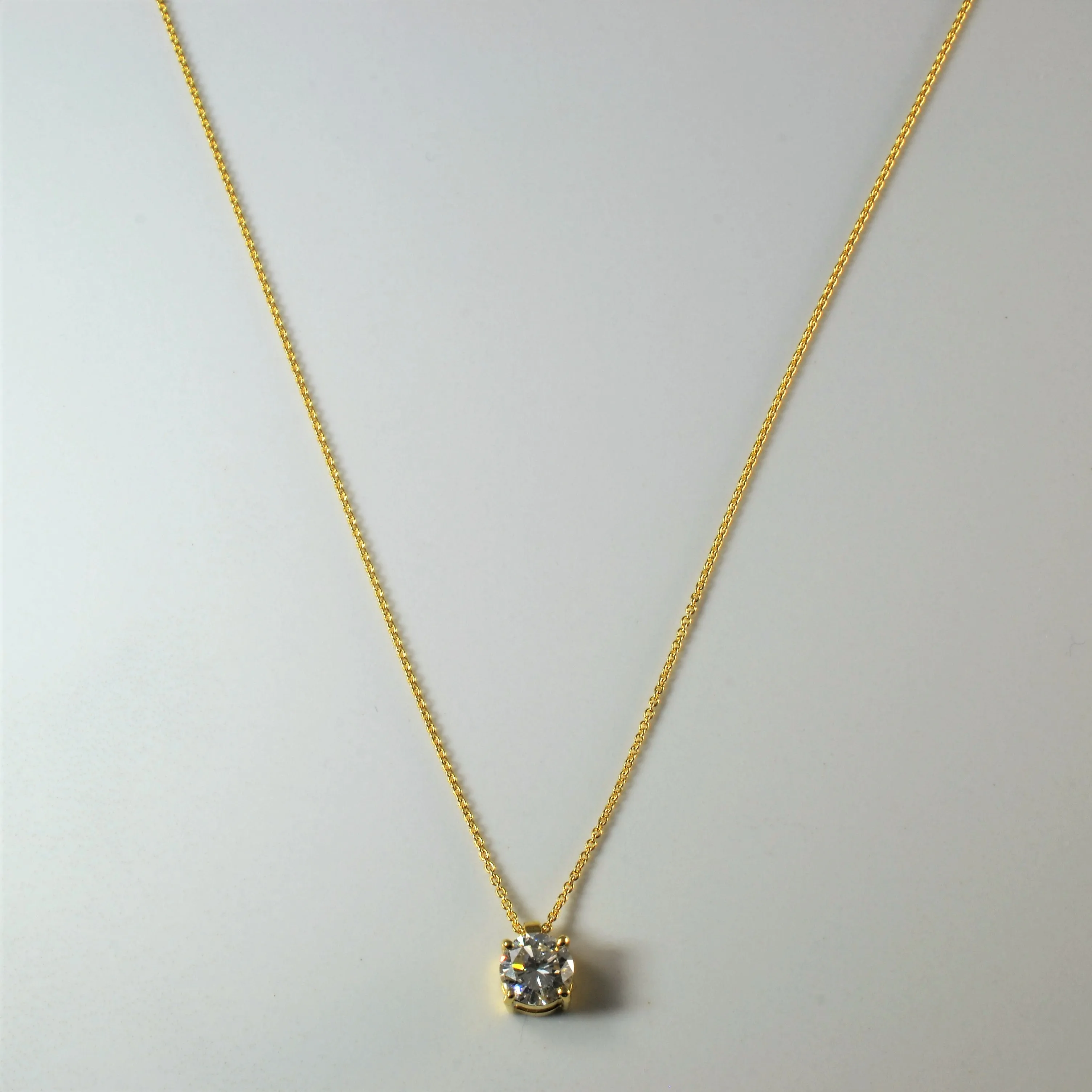 Yellow Gold Solitaire Diamond Necklace | 0.93ct | 18" | shiny accents