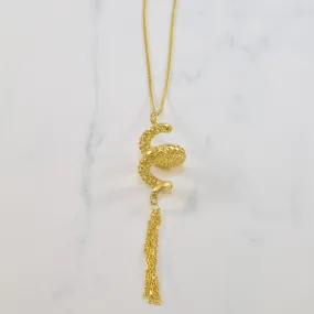 Yellow Gold Spiral Tassel Necklace | 26" | Chic Silhouette Classic Craftwork