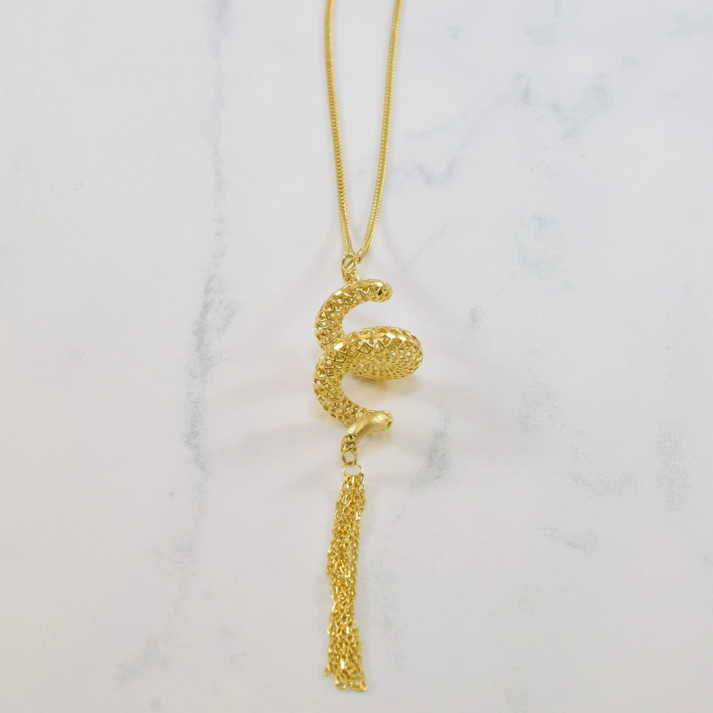 Yellow Gold Spiral Tassel Necklace | 26" | Chic Silhouette Classic Craftwork