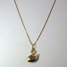 Yellow Gold Swan Pendant Necklace | 18"| Festive Style